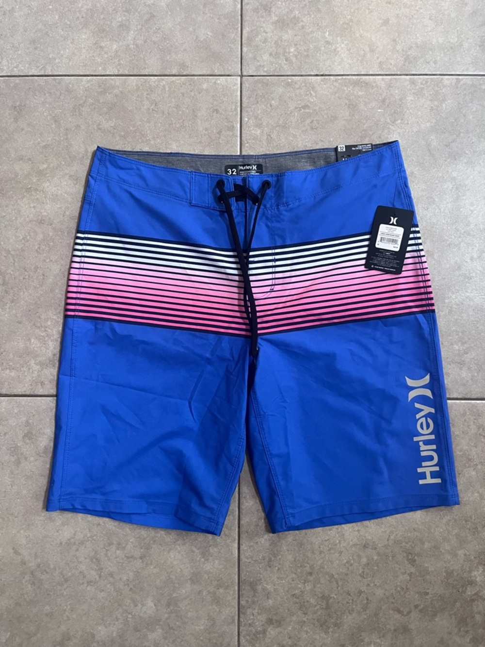 Hurley Lobos Swim Board Shorts Aqua Blue White Pink Men’s Waist 32 New With Tag